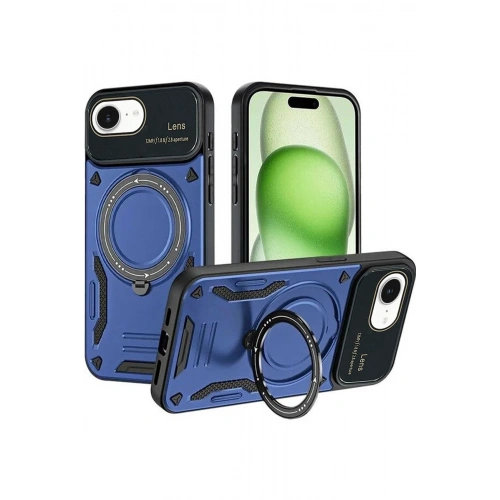 Durukar®  iPhone 16E Kılıf Joy Lens Standlı Kapak - Lacivert