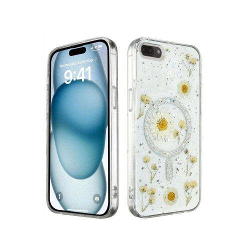 Durukar®  iPhone 7 Kılıf Daisy Simli Magsafe Kapak - Gümüş