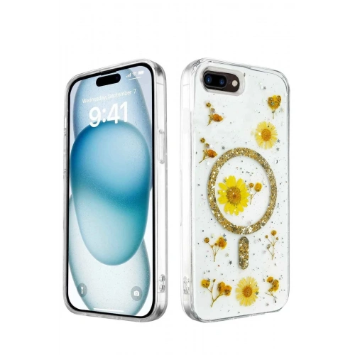 Durukar®  iPhone 7 Plus Kılıf Daisy Simli Magsafe Kapak - Gold