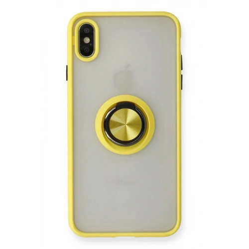 Durukar®  iPhone X Kılıf Montreal Yüzüklü Silikon Kapak - Sarı