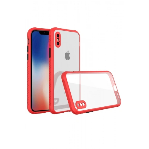 Durukar®  iPhone XS Max Kılıf Miami Şeffaf Silikon - Kırmızı