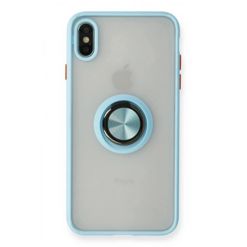 Durukar®  iPhone XS Max Kılıf Montreal Yüzüklü Silikon Kapak - Buz Mavi