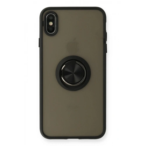 Durukar®  iPhone XS Max Kılıf Montreal Yüzüklü Silikon Kapak - Siyah