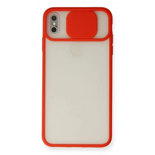 Durukar®  iPhone XS Max Kılıf Palm Buzlu Kamera Sürgülü Silikon - Kırmızı