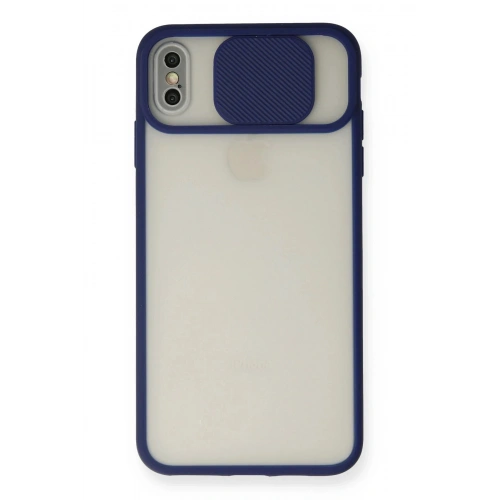 Durukar®  iPhone XS Max Kılıf Palm Buzlu Kamera Sürgülü Silikon - Lacivert