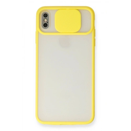 Durukar®  iPhone XS Max Kılıf Palm Buzlu Kamera Sürgülü Silikon - Sarı