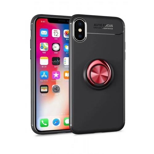 Durukar®  iPhone XS Max Kılıf Range Yüzüklü Silikon - Siyah-Kırmızı