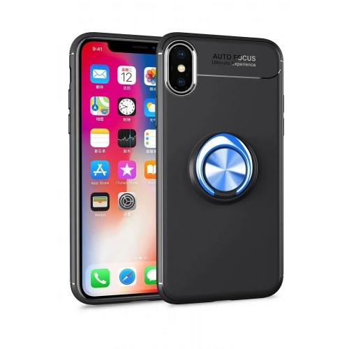 Durukar®  iPhone XS Max Kılıf Range Yüzüklü Silikon - Siyah-Mavi