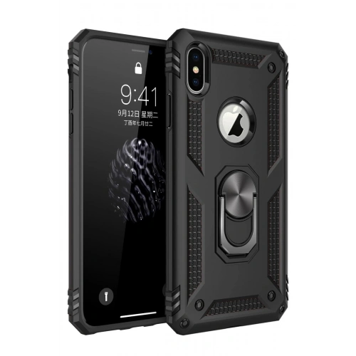 Durukar®  iPhone XS Max Kılıf Sofya Yüzüklü Silikon Kapak - Siyah