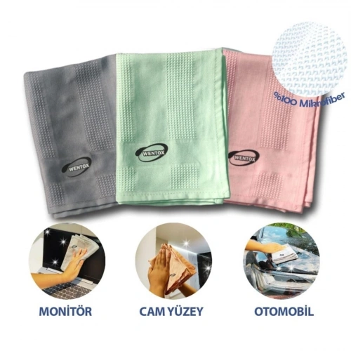 Durukar® İz Bırakmayan Mikrofiber Temizlik Bezi 3lü Set Cam ve Ayna Silme Toz Alma Temizlik Bezi