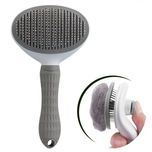 Durukar® Kedi Köpek Tüy Toplayıcı Kendini Temizleyebilen Ergonomik Rahat Evcil Hayvan Tarağı Gri