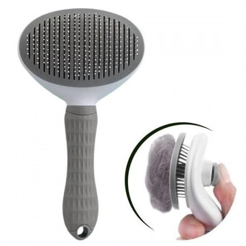Durukar® Kedi Köpek Tüy Toplayıcı Kendini Temizleyebilen Ergonomik Rahat Evcil Hayvan Tarağı Gri
