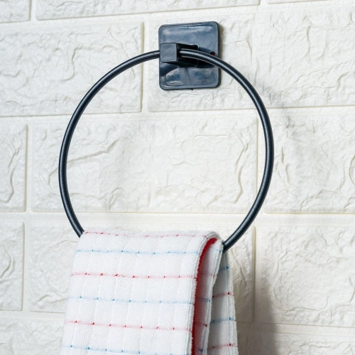 Durukar® Self-Adhesive Black Stainless Metal Round Towel Holder