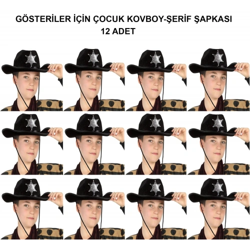 Durukar® Kovboy Şerif Şapkası Siyah 12 Adet - Kostüm, Parti ve Gösteri Şapkası