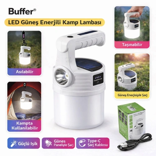 Durukar® LED Güneş Enerjili Kamp Lambası–2000 Lümen Süper Parlak, 5 Aydınlatma Modlu,USB ile Şarj Edilebilir Dış Mekan,Asılabilir Torch El Feneri