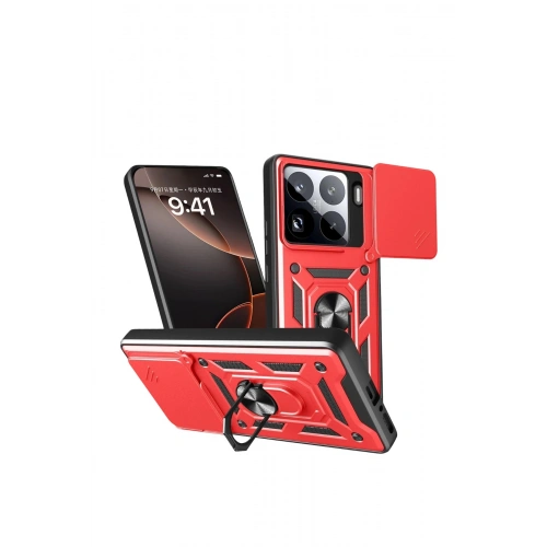 Durukar®   Mi 15 Pro Kılıf Pars Lens Yüzüklü Silikon - Kırmızı