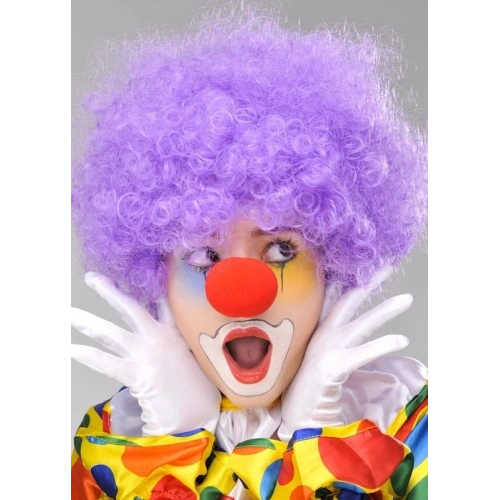 Durukar® Mor Renk Kıvırcık Afro Bonus Peruk Takma Saç ve Kırmızı Burun Seti