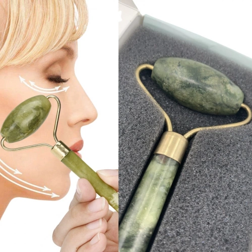 Unbreakable Double-Sided 2-Piece Skin Face Massage Tool Jade Roller Jade Stone in Special Sponge Box