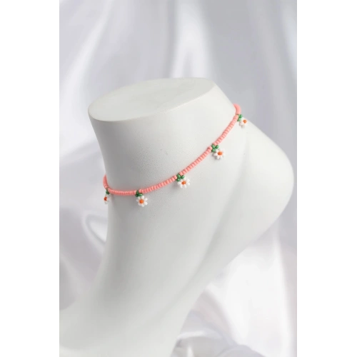 Durukar® Pembe Renk Boncuklu Papatya Motifli Halhal