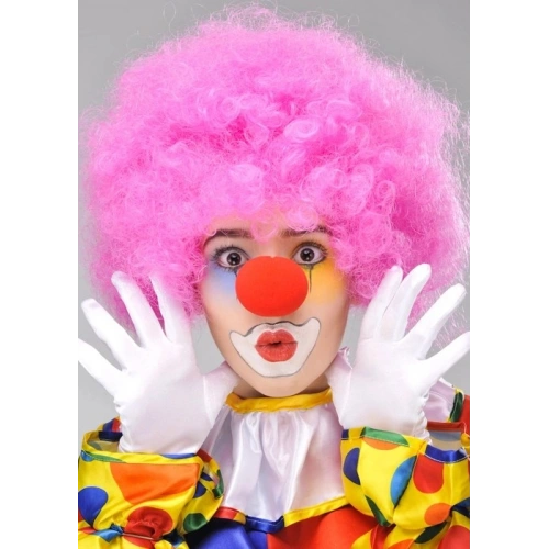 Durukar® Pembe Renk Kıvırcık Afro Bonus Peruk Takma Saç ve Kırmızı Burun Seti