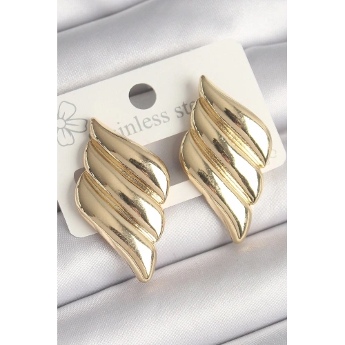 Durukar® Pirinç Gold Renk 3 Sıralı Dalgalı Model Kadın Küpe
