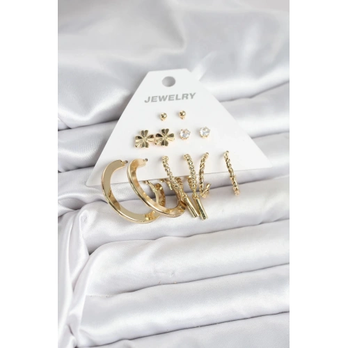 Durukar® Pirinç Gold Renk 6 Çift Kadın Küpe Seti