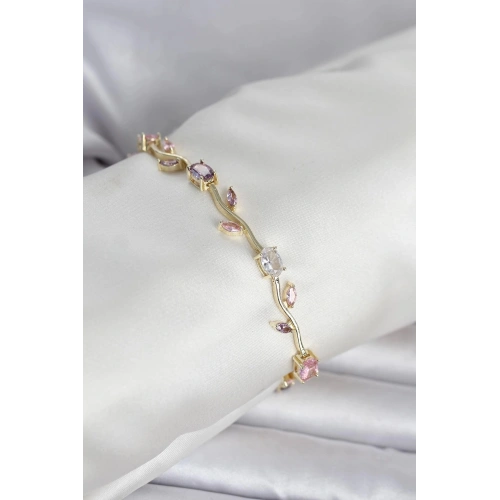 Durukar® Pirinç Gold Renk Çiçek Sarmaşık Model Kadın Bileklik