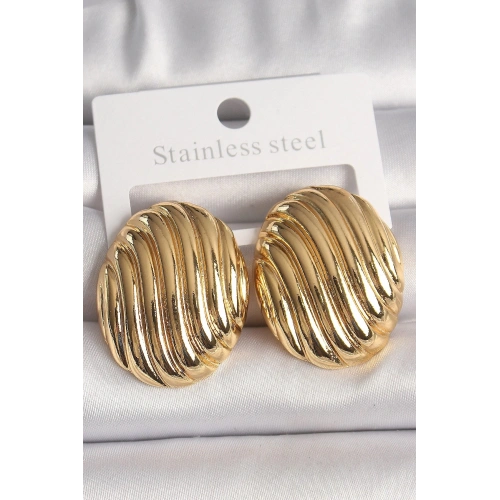 Durukar® Pirinç Gold Renk İşlemeli Oval Model Kadın Küpe