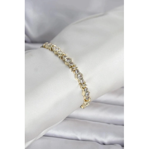 Durukar® Pirinç Gold Renk Petek Model Zirkon Taşlı Kadın Bileklik