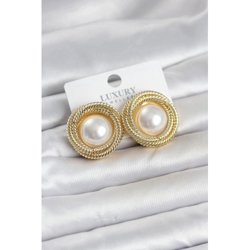 Durukar® Pirinç Gold Renk Sarmal Model İncili Kadın Küpe