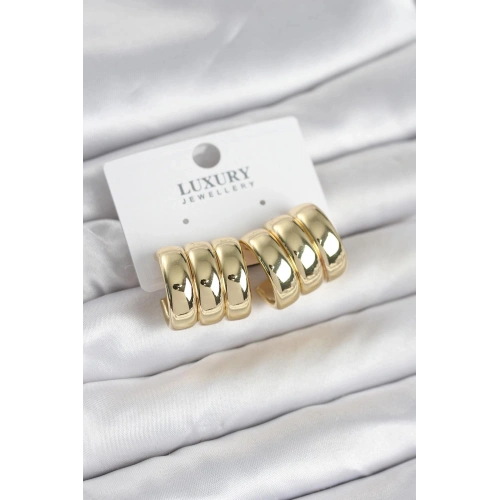 Durukar® Pirinç Gold Renk Üçlü Görünüm Kadın Küpe