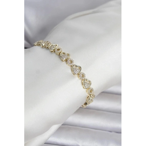 Durukar® Pirinç Gold Renk Zirkon Taşlı Kalp Model Kadın Bileklik