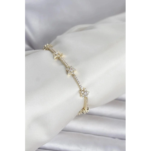 Durukar® Pirinç Gold Renk Zirkon Taşlı Yıldız Model Kadın Bileklik
