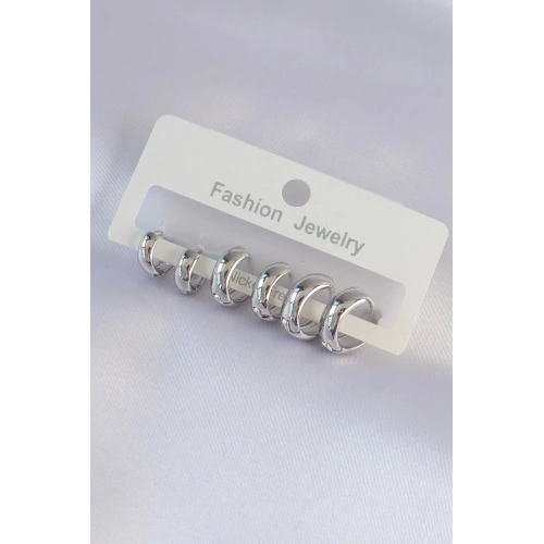 Durukar® Pirinç Gümüş Renk Oval Bombeli Küpe Seti