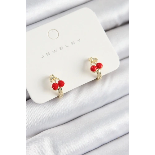 Durukar® Pirinç Kiraz Model Gold Renk Çocuk Küpe