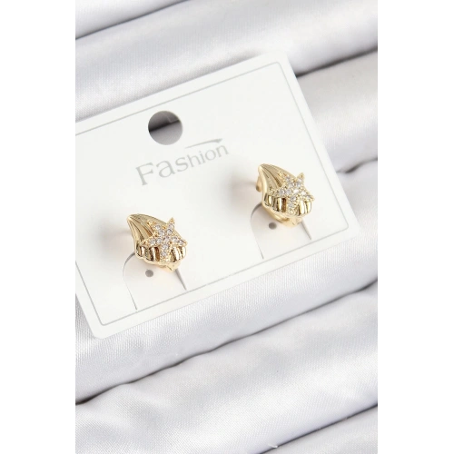 Durukar® Pirinç Zirkon Taşlı Yıldız Model Gold Renk Çocuk Küpe