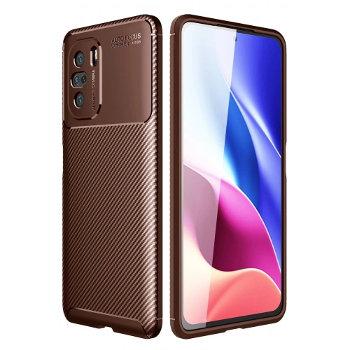 Durukar®   Poco F3 Kılıf Auto Focus Karbon Kapak - Kahverengi