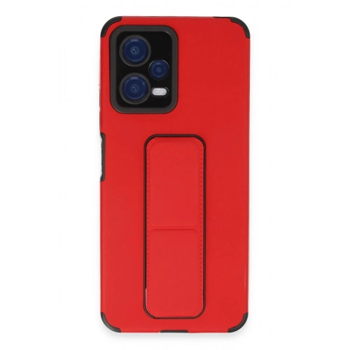 Durukar®   Poco X5 5G Kılıf Mega Standlı Silikon - Kırmızı
