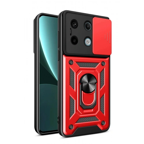 Durukar®   Poco X6 Pro Kılıf Pars Lens Yüzüklü Silikon - Kırmızı