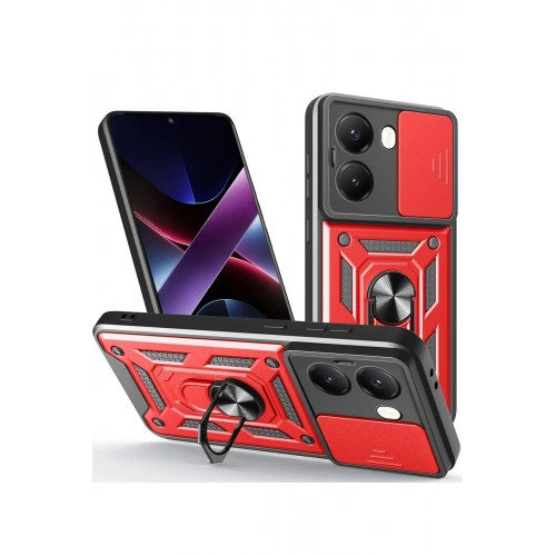 Durukar®   Poco X7 Pro Kılıf Pars Lens Yüzüklü Silikon - Kırmızı