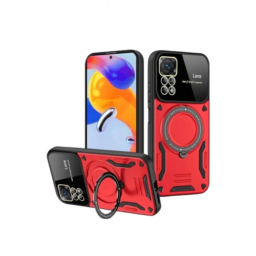 Durukar®  Realme 11 Pro Plus Joy Lens Standlı Kapak - Kırmızı