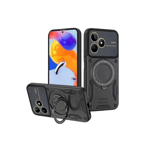 Durukar®  Realme C53 Kılıf Joy Lens Standlı Kapak - Siyah