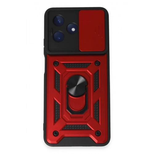 Durukar®  Realme C53 Kılıf Pars Lens Yüzüklü Silikon - Kırmızı