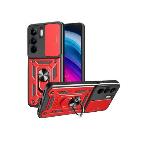Durukar®  Realme C75 4G Kılıf Pars Lens Yüzüklü Silikon - Kırmızı