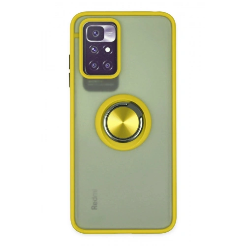 Durukar®   Redmi 10 2022 Kılıf Montreal Yüzüklü Silikon Kapak - Sarı