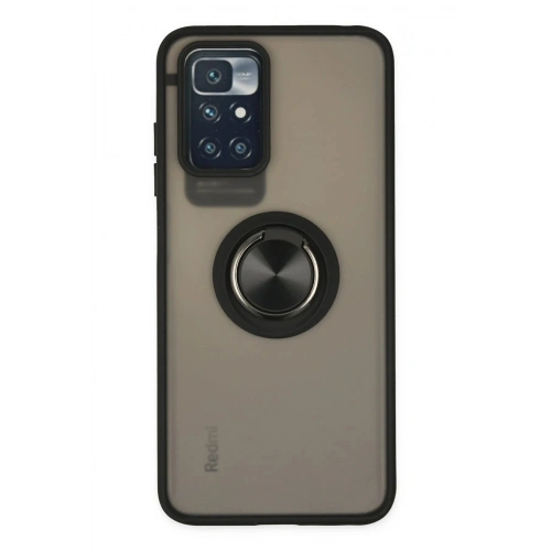 Durukar®   Redmi 10 2022 Kılıf Montreal Yüzüklü Silikon Kapak - Siyah