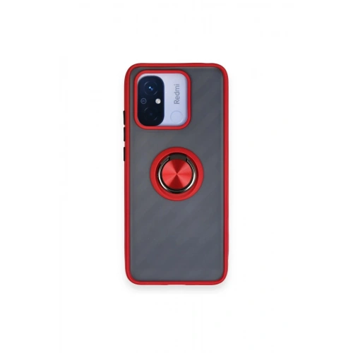 Durukar®   Redmi 12C Kılıf Montreal Yüzüklü Silikon Kapak - Kırmızı