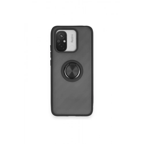 Durukar®   Redmi 12C Kılıf Montreal Yüzüklü Silikon Kapak - Siyah