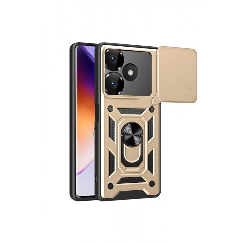 Durukar®   Redmi 13 4G Kılıf Pars Lens Yüzüklü Silikon - Gold
