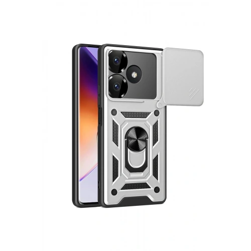 Durukar®   Redmi 13 4G Kılıf Pars Lens Yüzüklü Silikon - Gümüş